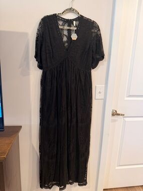 Pinkblush Black Lace Maxi Dress with V-Neck